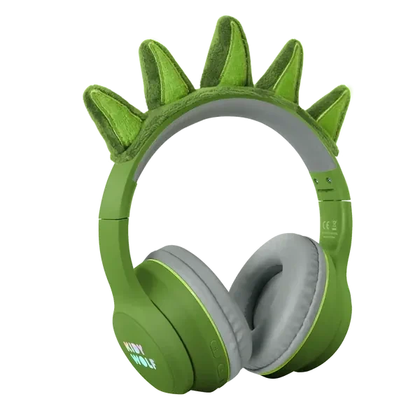 DINOZAUR zielone słuchawki Bluetooth z magnetycznymi kolcami Kidywolf 4+