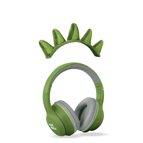 DINOZAUR zielone słuchawki Bluetooth z magnetycznymi kolcami Kidywolf 4+