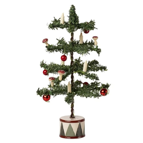 CHOINKA z ozdobami i świecącymi lampkami dekoracja bożonarodzeniowa 16 cm Maileg 3+