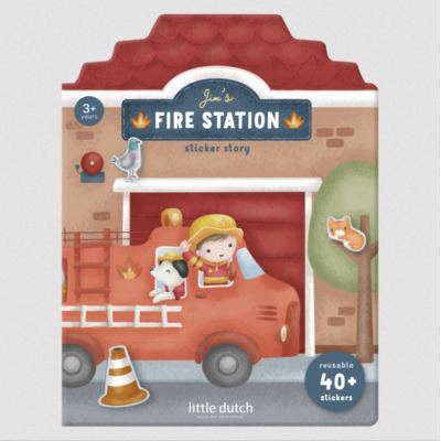 STRAŻ POŻARNA I KARETKA naklejki wielokrotnego użytku 40 szt. Jim & Friends Little Dutch 3+