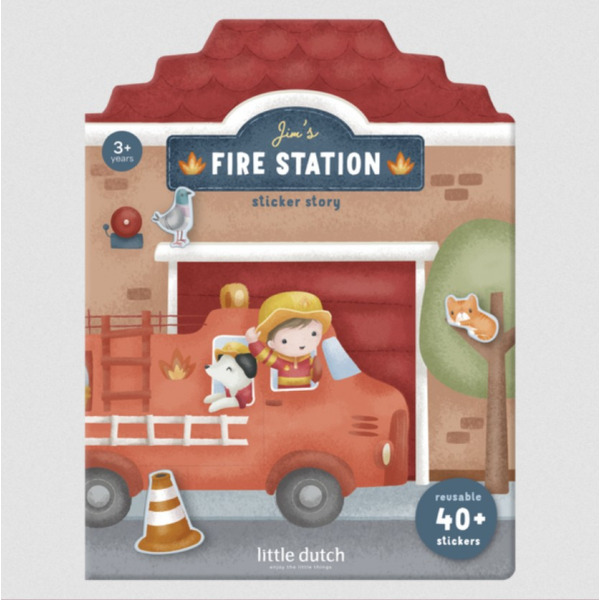 STRAŻ POŻARNA I KARETKA naklejki wielokrotnego użytku 40 szt. Jim & Friends Little Dutch 3+
