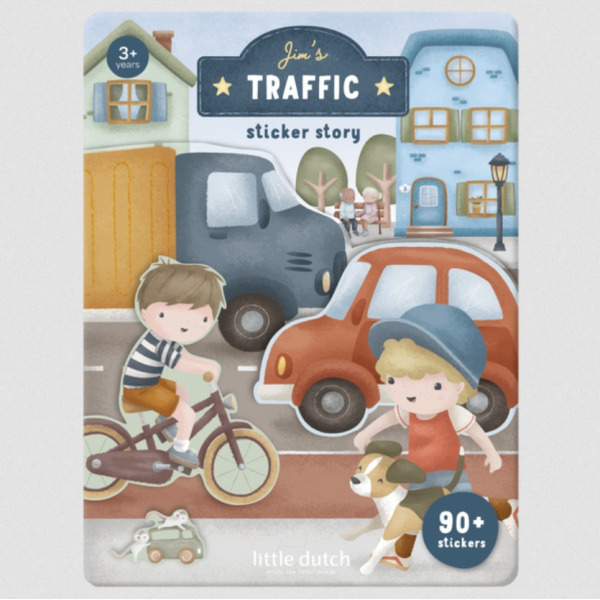 NA ULICY miasto książeczka z naklejkami 90 szt. Jim & Friends Little Dutch 3+