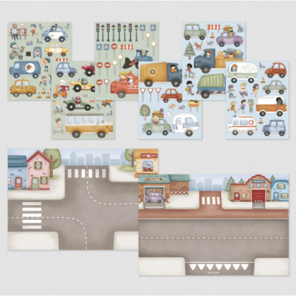 NA ULICY miasto książeczka z naklejkami 90 szt. Jim & Friends Little Dutch 3+