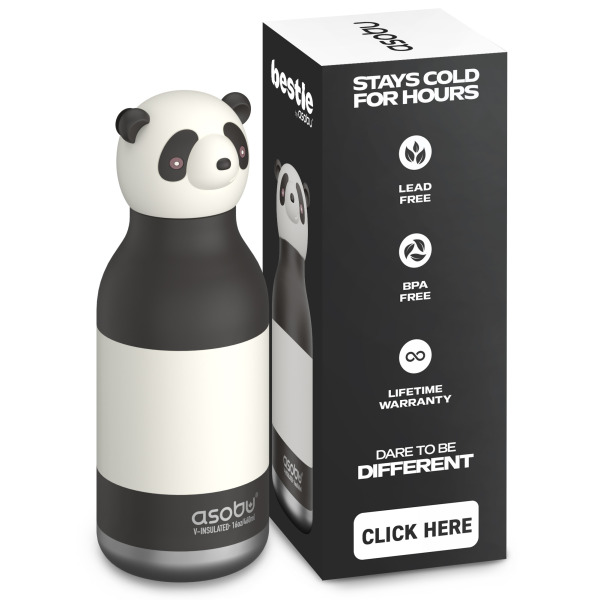 PANDA biało-czarna butelka termiczna ze słomką 460 ml Bestie Asobu