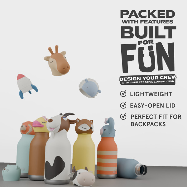 KONIK brązowa butelka termiczna ze słomką 460 ml Bestie Asobu