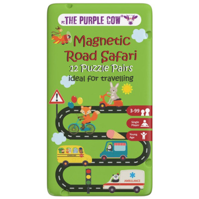 DROGOWE SAFARI puzzle magnetyczne zestaw 12 układanek gra podróżna The Purple Cow 3+