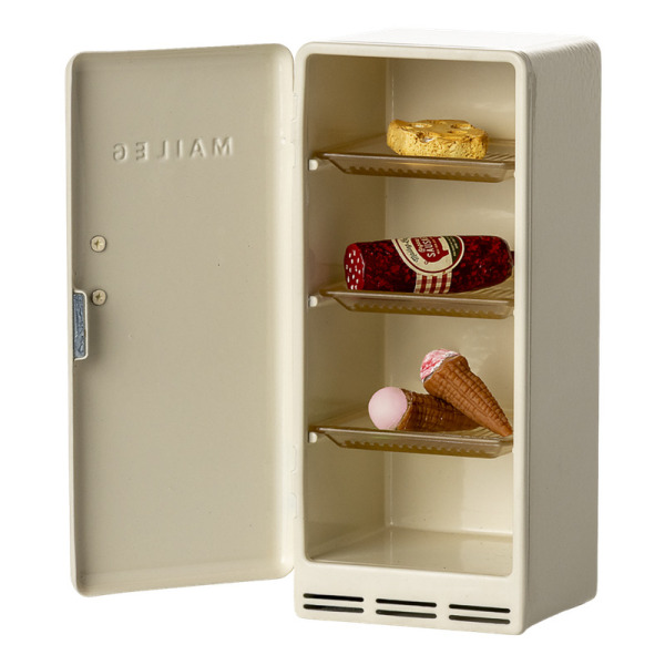 MINIATUROWA LODÓWKA metalowa biała akcesoria dla myszek i lalek Off white Maileg 3+