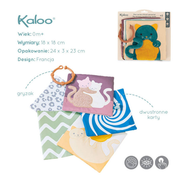 KOTKI karty sensoryczne w formie książeczki z zawieszką miękkie dwustronne 5 szt. Stimuli Kallo 0+