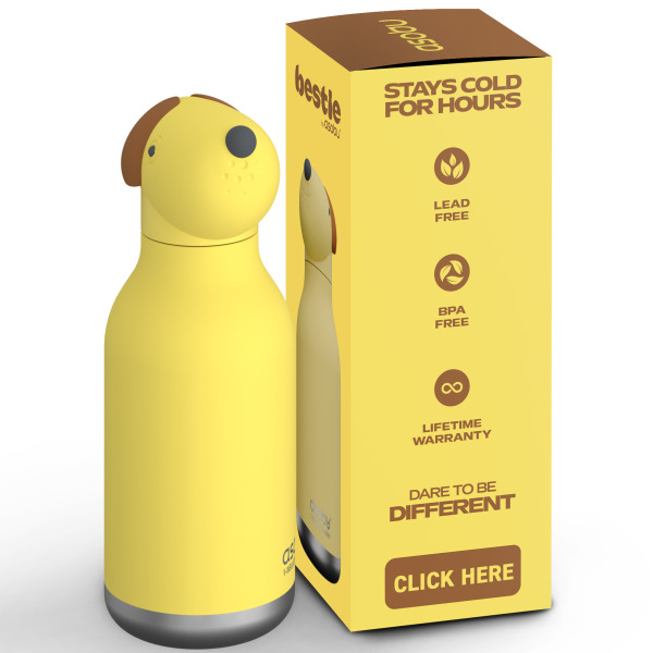 PIESEK żółta butelka termiczna ze słomką 460 ml Bestie Asobu