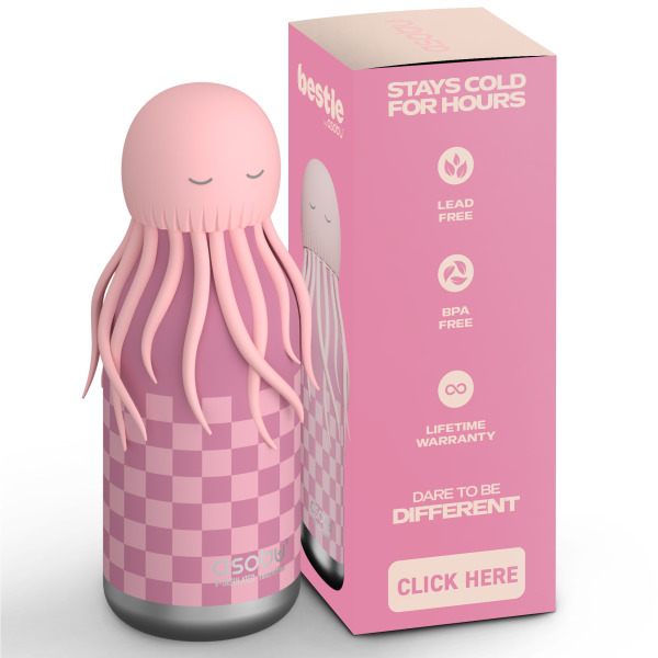 MEDUZA różowa butelka termiczna ze słomką 460 ml Bestie Asobu