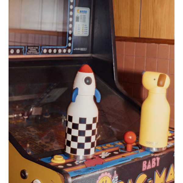 RAKIETA biało-czarna butelka termiczna ze słomką 460 ml Bestie Asobu