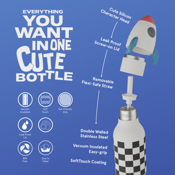 RAKIETA biało-czarna butelka termiczna ze słomką 460 ml Bestie Asobu