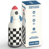 RAKIETA biało-czarna butelka termiczna ze słomką 460 ml Bestie Asobu