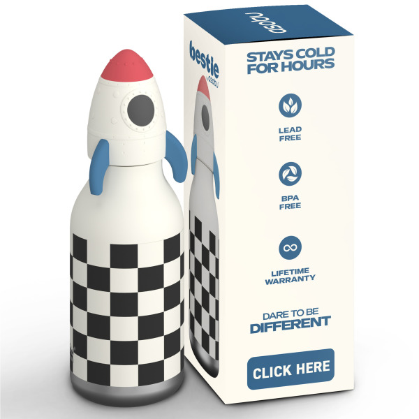 RAKIETA biało-czarna butelka termiczna ze słomką 460 ml Bestie Asobu