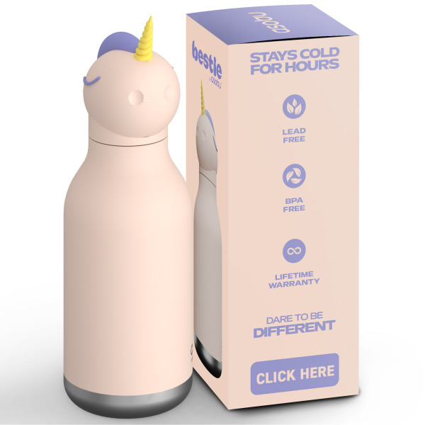 JEDNOROŻEC różowa butelka termiczna ze słomką 460 ml Bestie Asobu