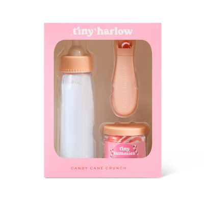 ZESTAW ŚWIĄTECZNY magiczny kubek i słoiczek z jedzeniem i łyżeczką do karmienia lalek  Christmas Candy Cane Tiny Harlow 3+