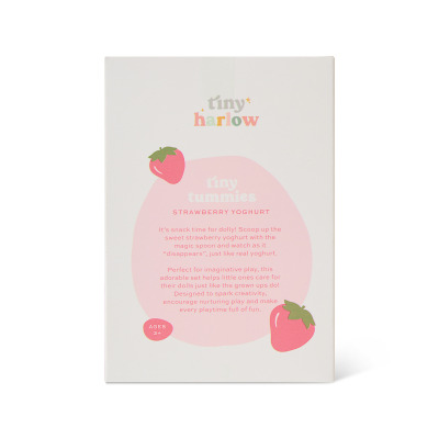 JOGURT TRUSKAWKOWY magiczna miseczka i łyżeczka dla lalek Tiny Tummies Harlow 3+