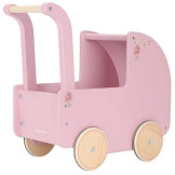 GŁĘBOKI DREWNIANY WÓZEK dla lalek FSC różowy z pościelą Little Dutch 18m+