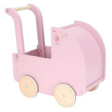 GŁĘBOKI DREWNIANY WÓZEK dla lalek FSC różowy z pościelą Little Dutch 18m+