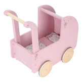 GŁĘBOKI DREWNIANY WÓZEK dla lalek FSC różowy z pościelą Little Dutch 18m+