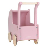 GŁĘBOKI DREWNIANY WÓZEK dla lalek FSC różowy z pościelą Little Dutch 18m+