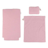 GŁĘBOKI DREWNIANY WÓZEK dla lalek FSC różowy z pościelą Little Dutch 18m+