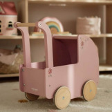 GŁĘBOKI DREWNIANY WÓZEK dla lalek FSC różowy z pościelą Little Dutch 18m+