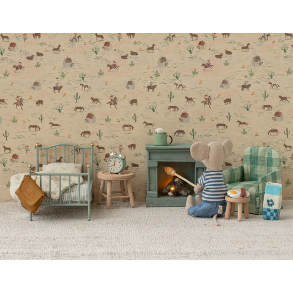 MINIATUROWE ŁÓŻKO Z POŚCIELĄ metalowe miętowe vintage akcesoria dla myszek i lalek Mint Maileg 3+