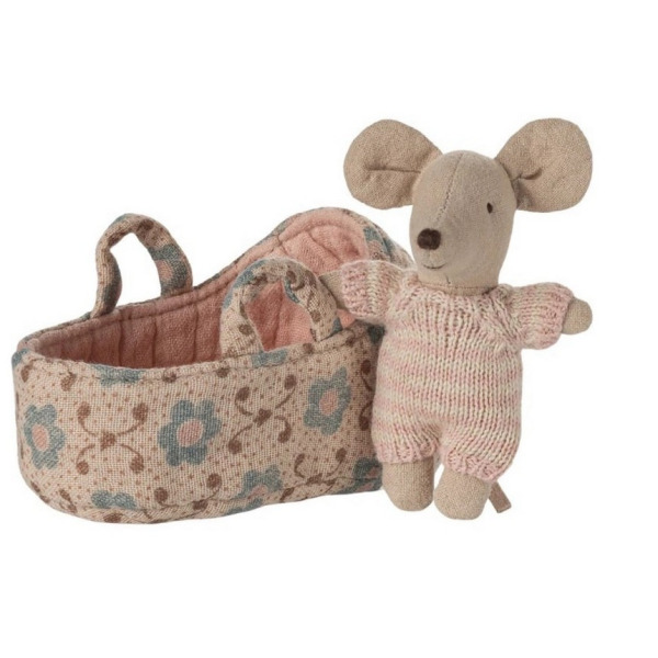 MYSZKA DZIDZIUŚ niemowlę siostrzyczka w nosidełku 6 cm Baby mouse Rose Maileg 3+