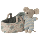 MYSZKA DZIDZIUŚ niemowlę braciszek w nosidełku 6 cm Baby mouse Blue Maileg 3+