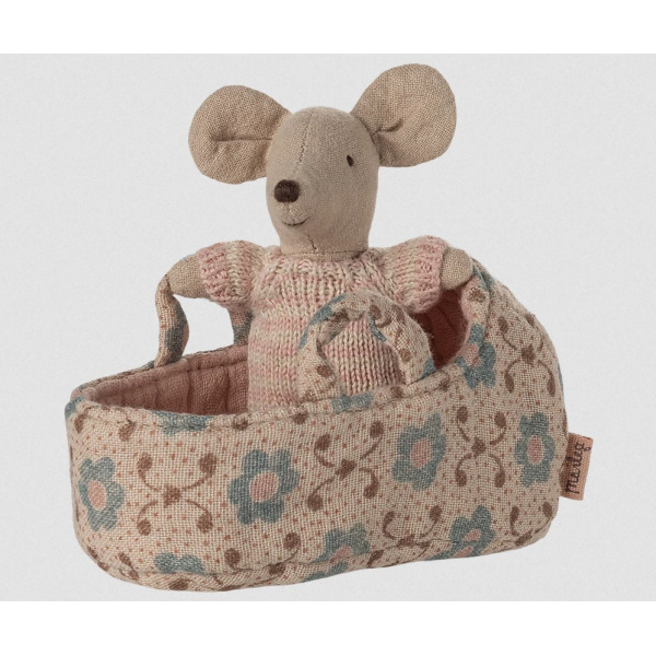 MYSZKA DZIDZIUŚ niemowlę siostrzyczka w nosidełku 6 cm Baby mouse Rose Maileg 3+