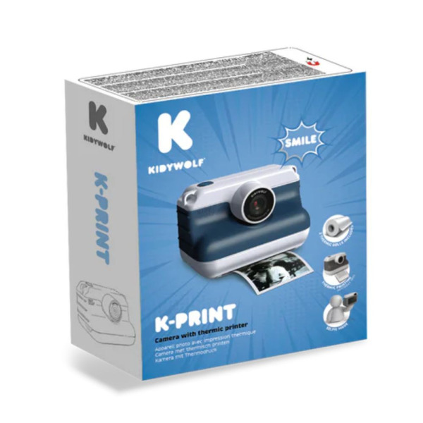K-PRINT aparat fotograficzny z funkcją błyskawicznego drukowania dla dzieci - cyfrowy niebieski + 3 rolki papieru Kidywolf 8+