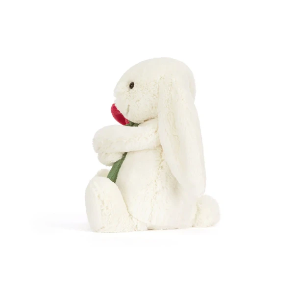 WESOŁY KRÓLICZEK z czerwoną różą kremowa przytulanka na Walentynki 31 cm Jellycat 0+