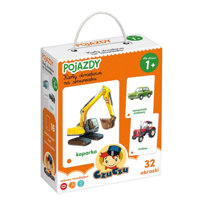 POJAZDY karty obrazkowe na sznureczku
