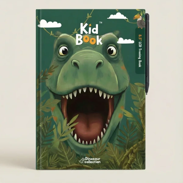 KidBook - tablet graficzny z kartami pracy do nauki rysowania i pisania - Dino Kidinex 3+