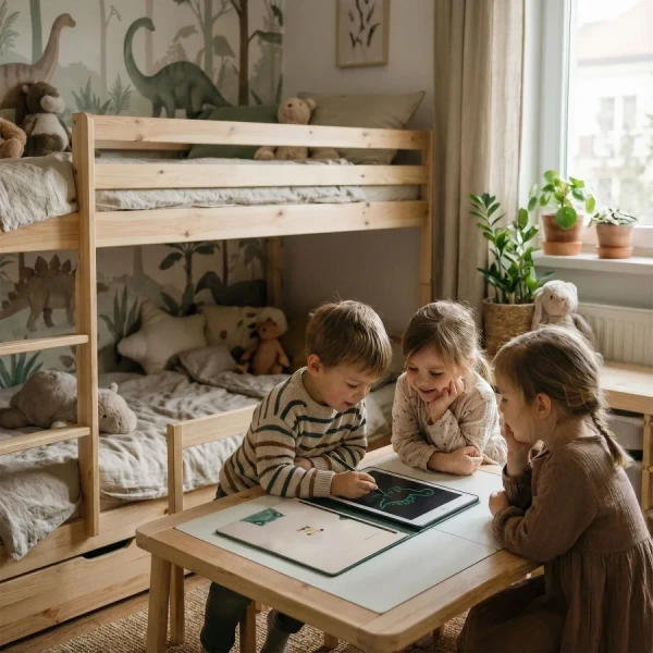 KidBook - tablet graficzny z kartami pracy do nauki rysowania i pisania - Dino Kidinex 3+