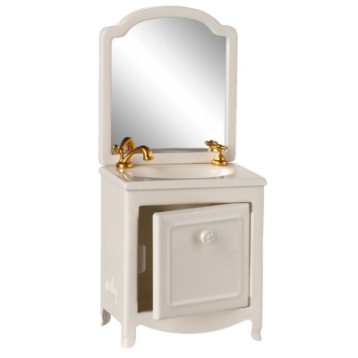 MINIATUROWA KOMODA Z UMYWALKĄ ŁAZIENKOWĄ metalowa biała vintage akcesoria dla myszek i lalek Off white Maileg 3+