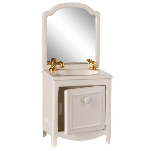 MINIATUROWA KOMODA Z UMYWALKĄ ŁAZIENKOWĄ metalowa biała vintage akcesoria dla myszek i lalek Off white Maileg 3+