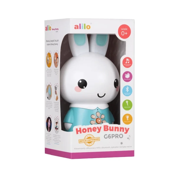 Alilo Honey Bunny G6PRO - króliczek, który rośnie razem z dzieckiem MP3, Bluetooth, lampka nocna i dyktafon 0+ turkusowy