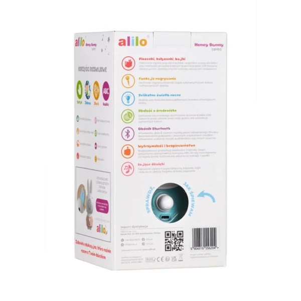 Alilo Honey Bunny G6PRO - króliczek, który rośnie razem z dzieckiem MP3, Bluetooth, lampka nocna i dyktafon 0+ turkusowy