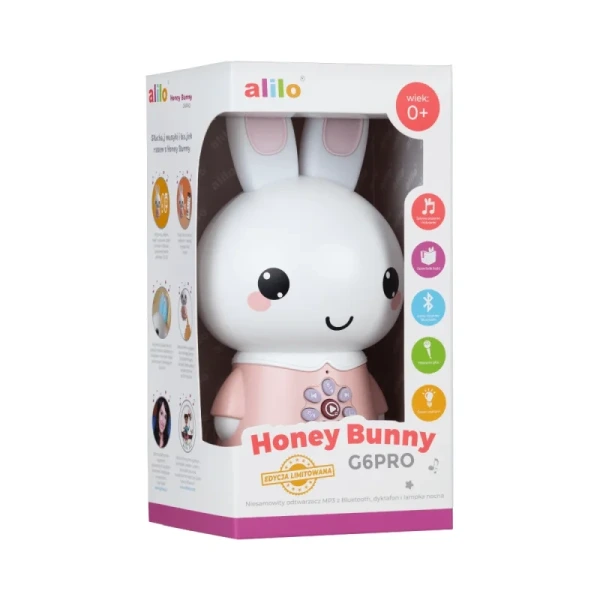 Alilo Honey Bunny G6PRO - króliczek, który rośnie razem z dzieckiem MP3, Bluetooth, lampka nocna i dyktafon 0+ pudrowy róż