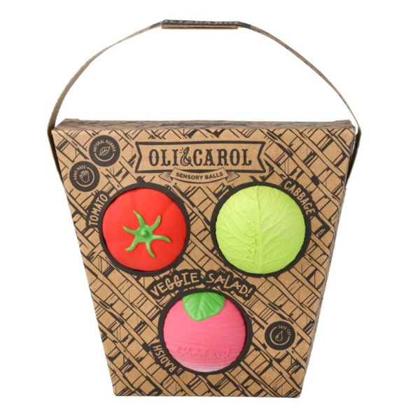 SAŁATKA JARZYNOWA kauczukowe piłeczki sensoryczne dla niemowląt Hevea Oli and Carol 0+