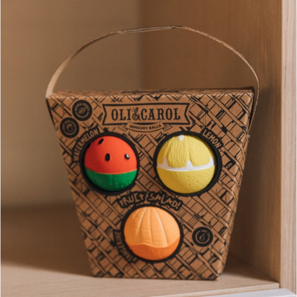 SAŁATKA OWOCOWA kauczukowe piłeczki sensoryczne dla niemowląt Hevea Oli and Carol 0+