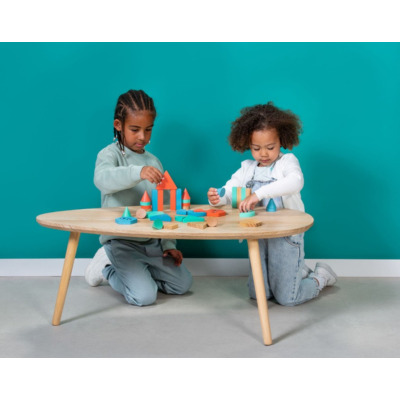 DREWNIANE KLOCKI BALANSUJĄCE układanka zręcznościowa z figurkami nauka kształtów BS Toys 18m+