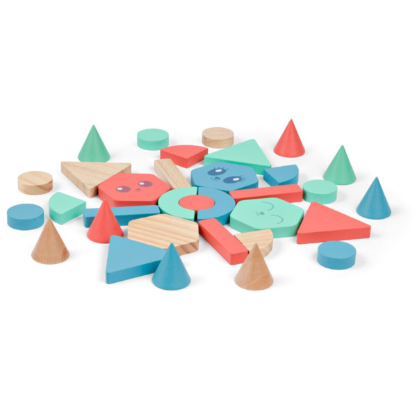 DREWNIANE KLOCKI BALANSUJĄCE układanka zręcznościowa z figurkami nauka kształtów BS Toys 18m+