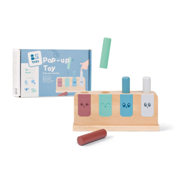 POP-UP drewniana zabawka zręcznościowa manipulacyjna BS Toys 18m+