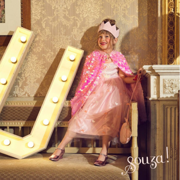 LAURENCE Kostium różowa peleryna z cekinami 3-4 lata Souza