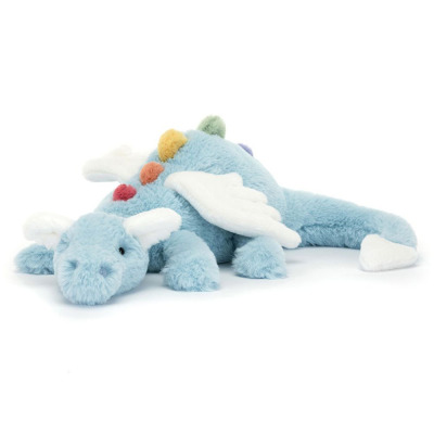 NIEBIESKI SMOK Z TĘCZOWYM GRZBIETEM błękitna przytulanka 50 cm Jellycat 12m+