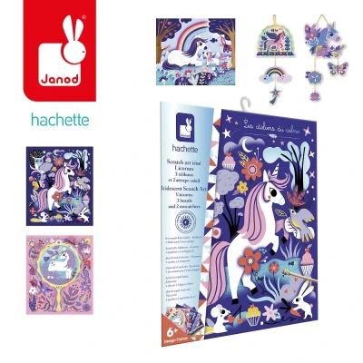JEDNOROŻCE zestaw kreatywny holograficzne zdrapywanki 5 dekoracji Janod 6+