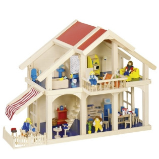 Duży drewniany domek dla lalek 2-piętrowy